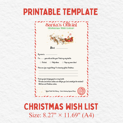 🎄 Santa Letter Printable A4 – Kids Christmas Wish Letter | Santa Official Template Digital Download