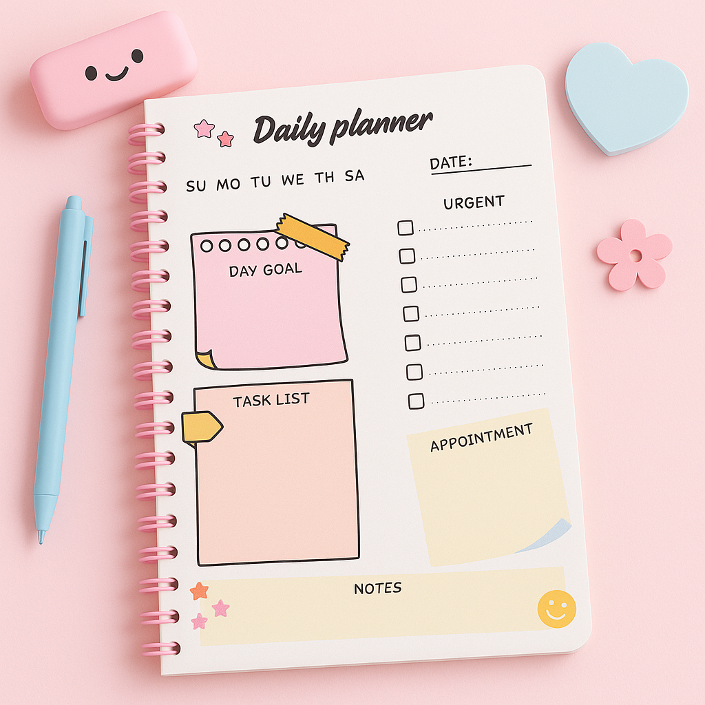 Cute Daily Planner Printable | A4 & US Letter | Minimal Pastel Digital Planner | Productivity & Goal Planner Sheet | Instant Download