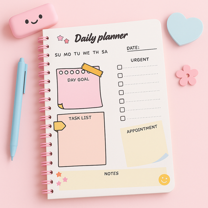 Cute Daily Planner Printable | A4 & US Letter | Minimal Pastel Digital Planner | Productivity & Goal Planner Sheet | Instant Download