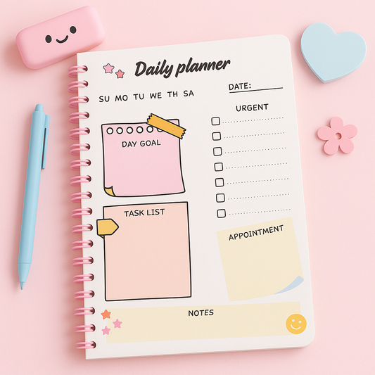 Cute Daily Planner Printable | A4 & US Letter | Minimal Pastel Digital Planner | Productivity & Goal Planner Sheet | Instant Download