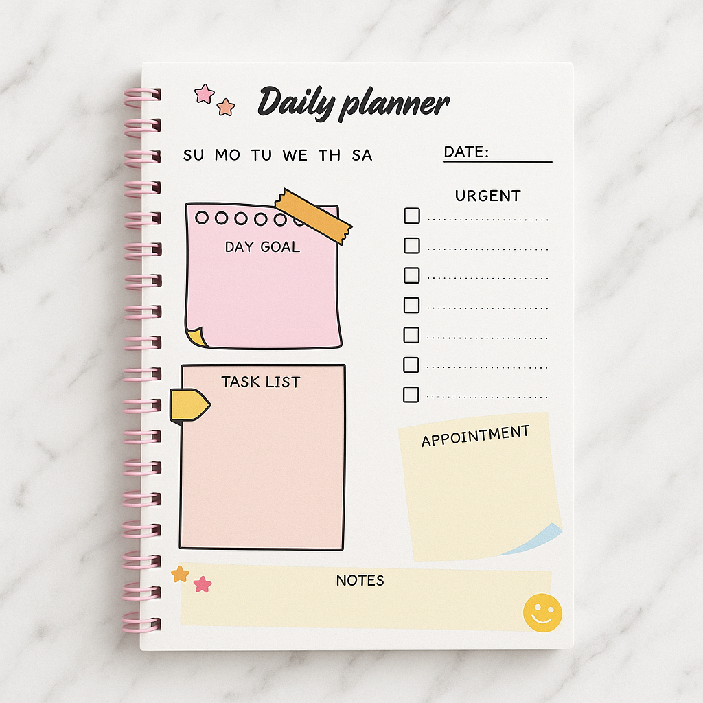 Cute Daily Planner Printable | A4 & US Letter | Minimal Pastel Digital Planner | Productivity & Goal Planner Sheet | Instant Download